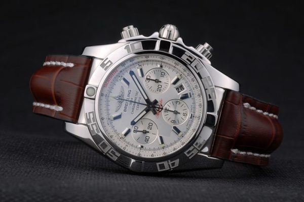 Swiss made Certified Stainless Steel Bezel Brown Croco Leather Bracelet White Dial 80285 - Image 5